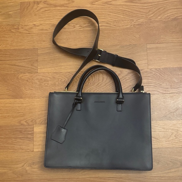 Article Goods Accordion Briefcase w/ Wide Strap – N.139 – Black Smooth Nappa Lea